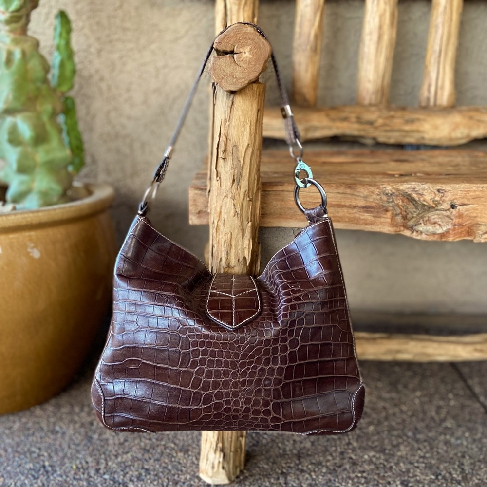 Leather Croc Embossed Textured Shoulder Bag Donald J Pliner - Picture 11 of 13